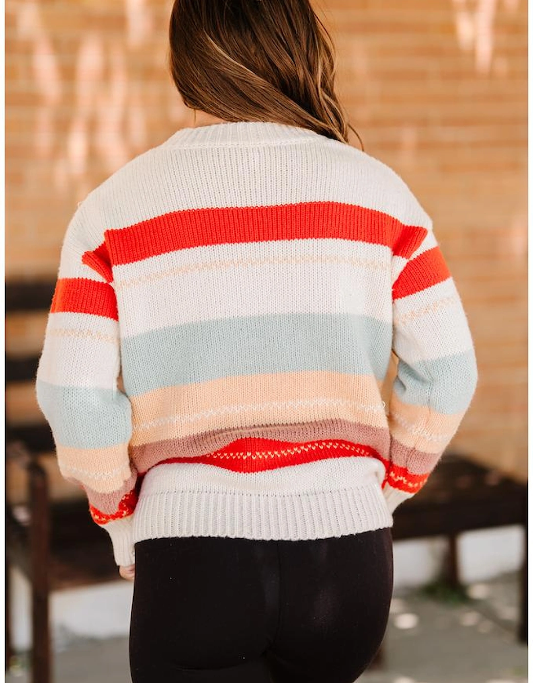 Azura Exchange Crew Neck Drop-shoulder Striped Color Block Sweater