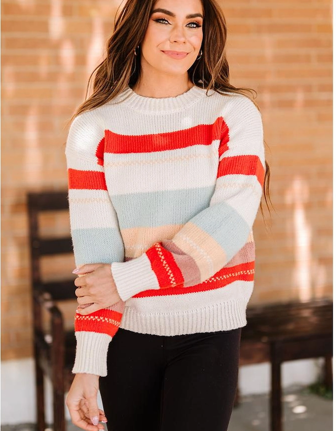 Azura Exchange Crew Neck Drop-shoulder Striped Color Block Sweater, 16 of 15