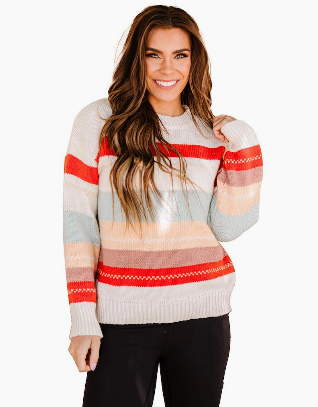 Azura Exchange Crew Neck Drop-shoulder Striped Color Block Sweater