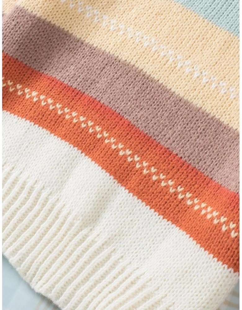 Azura Exchange Crew Neck Drop-shoulder Striped Color Block Sweater