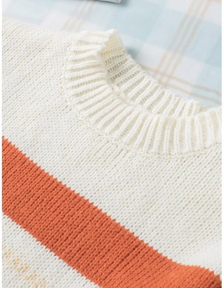 Azura Exchange Crew Neck Drop-shoulder Striped Color Block Sweater