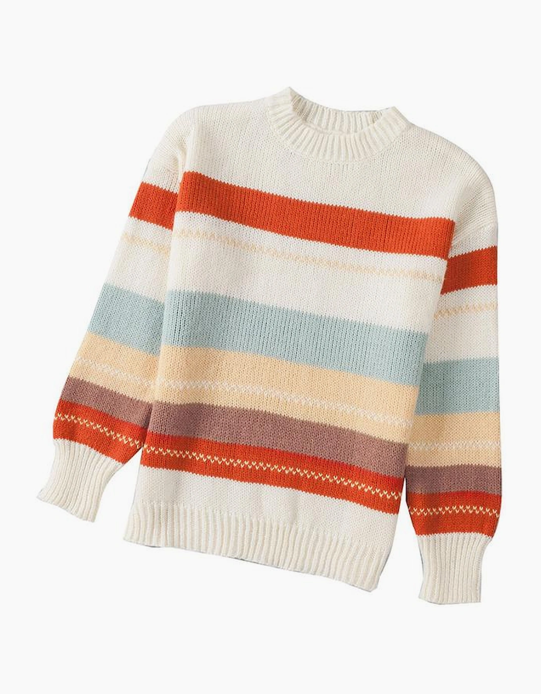 Azura Exchange Crew Neck Drop-shoulder Striped Color Block Sweater