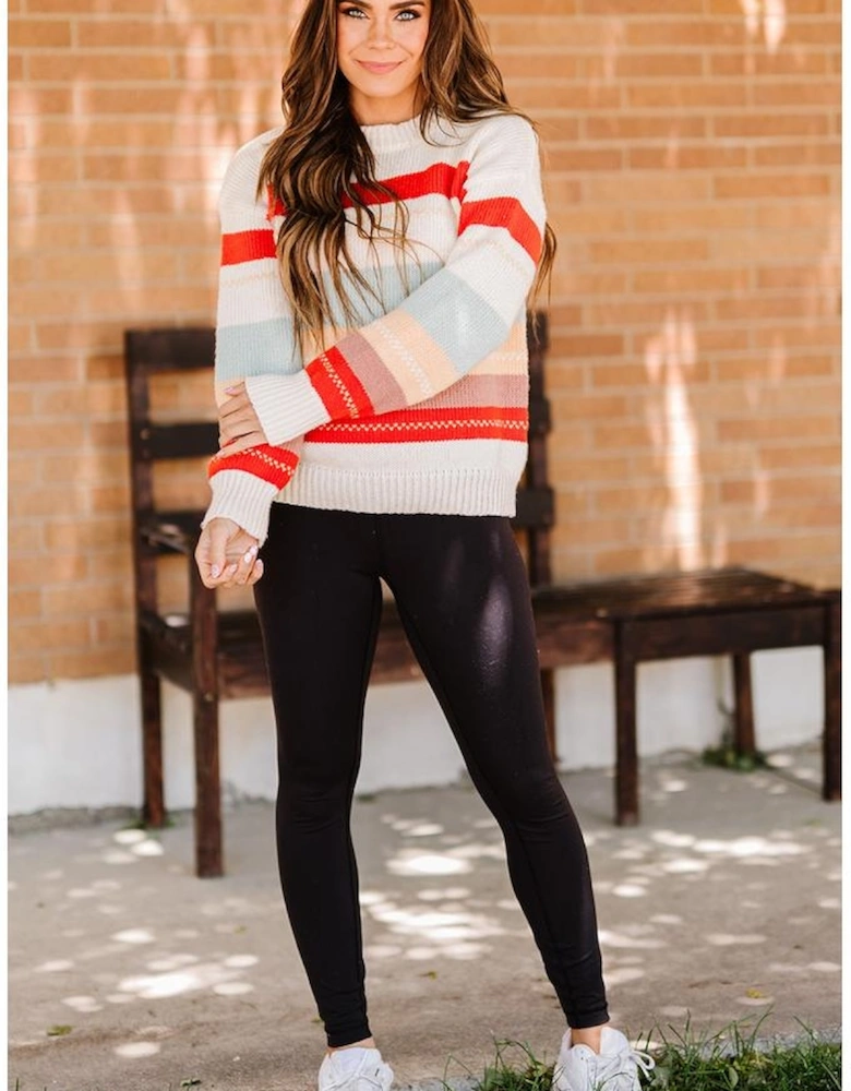 Azura Exchange Crew Neck Drop-shoulder Striped Color Block Sweater