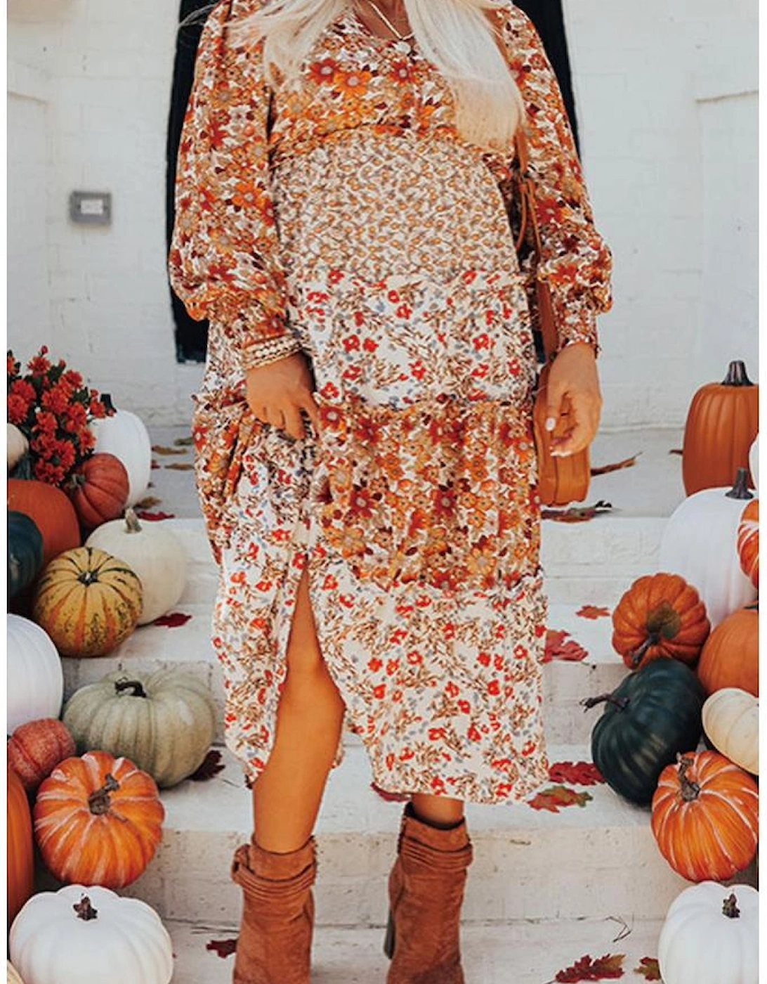 Khaki Plus Size Floral Tiered Ruffle Maxi Dress, 12 of 11