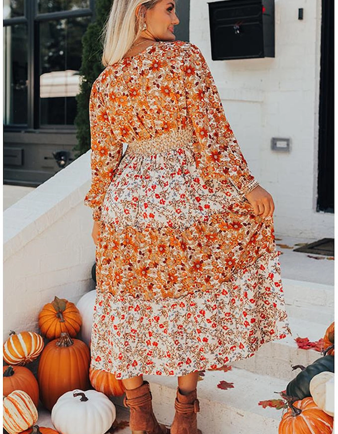 Khaki Plus Size Floral Tiered Ruffle Maxi Dress