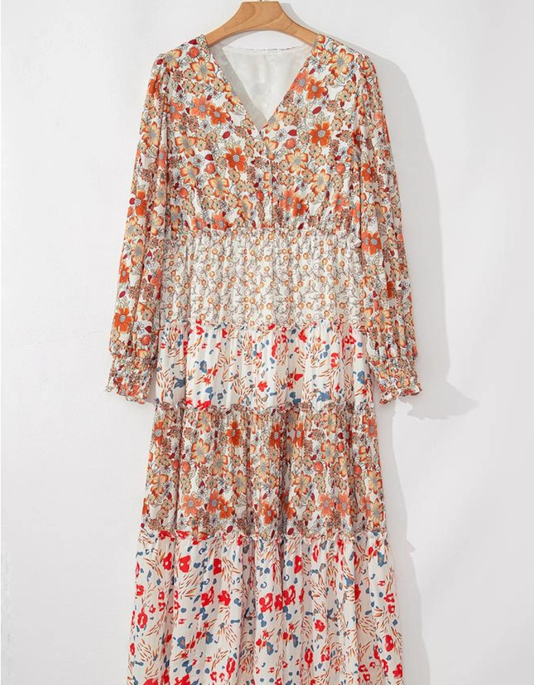 Khaki Plus Size Floral Tiered Ruffle Maxi Dress