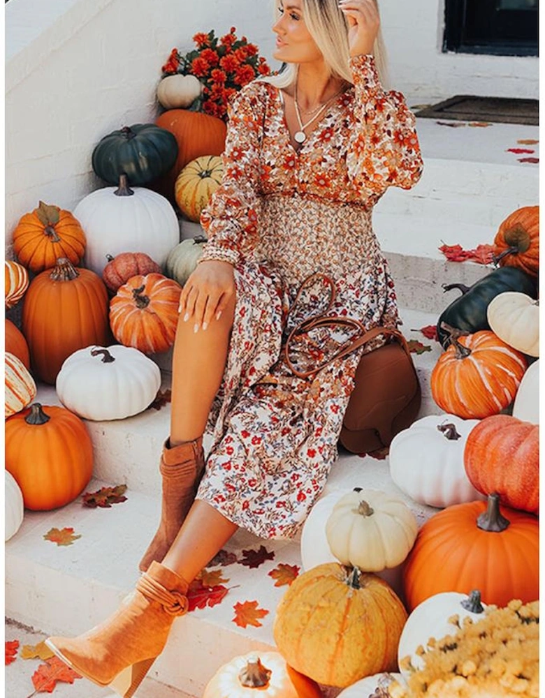 Khaki Plus Size Floral Tiered Ruffle Maxi Dress