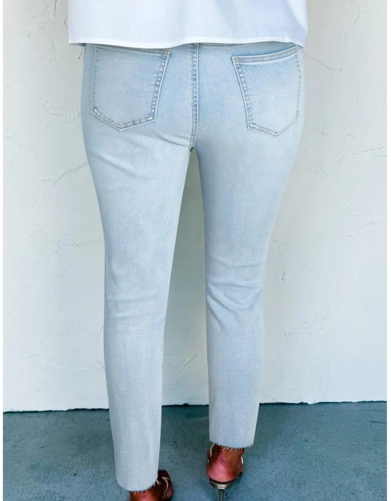 Beau Blue Mid Rise Ankle-Length Distressed Skinny Jeans
