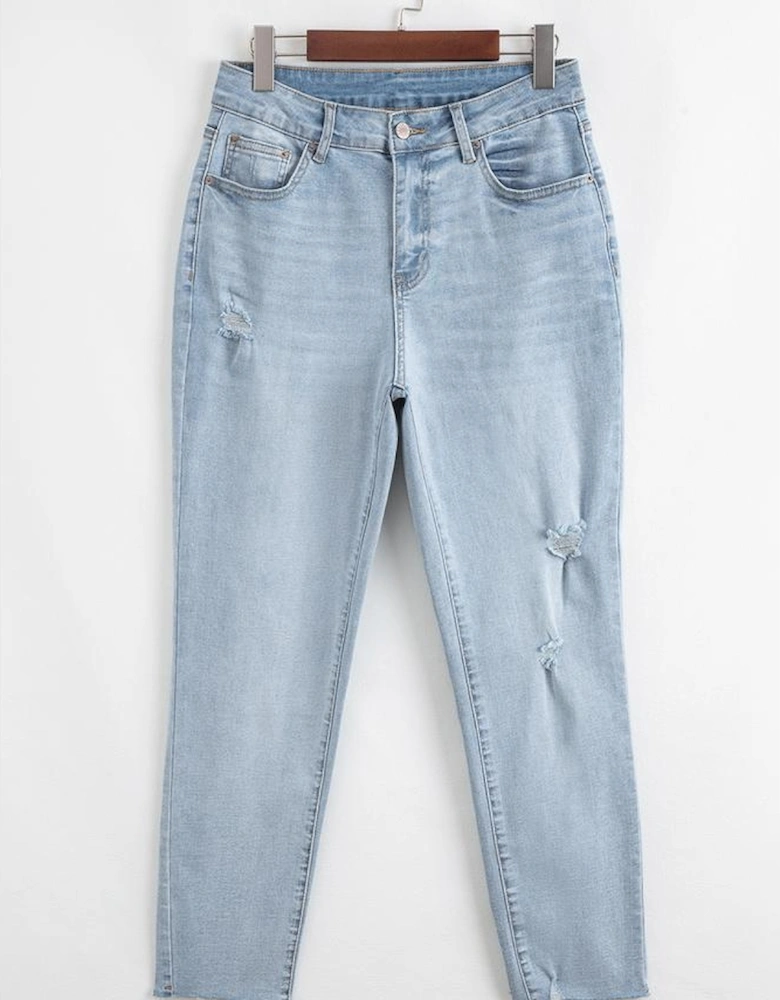 Beau Blue Mid Rise Ankle-Length Distressed Skinny Jeans