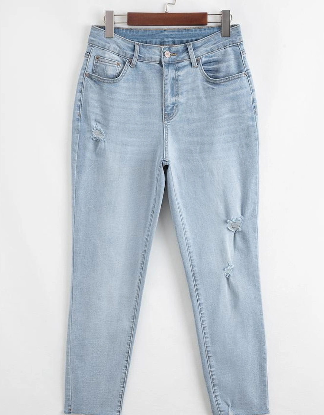 Beau Blue Mid Rise Ankle-Length Distressed Skinny Jeans