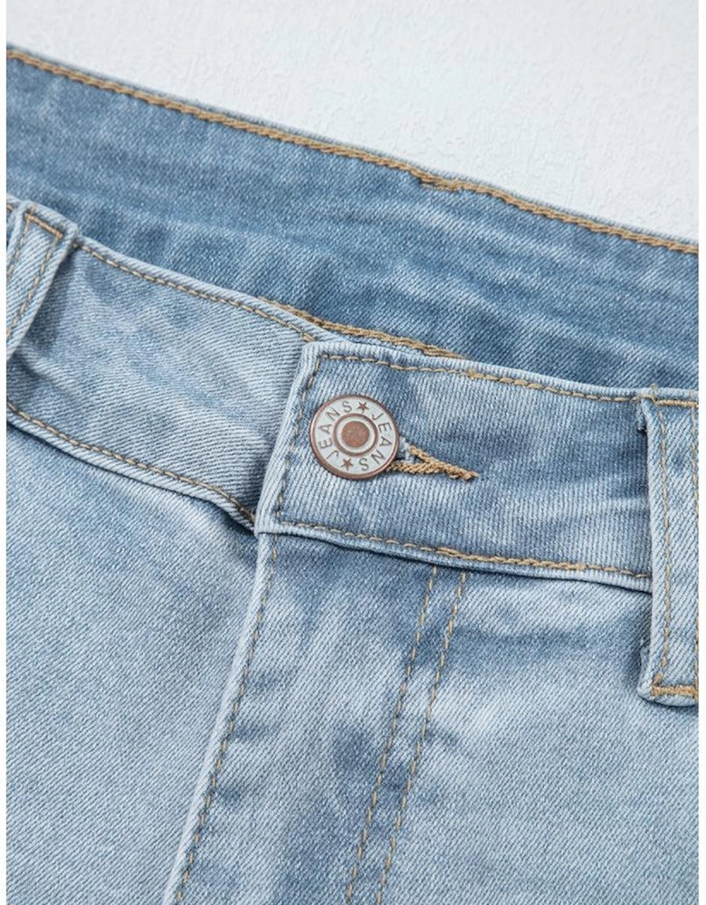 Beau Blue Mid Rise Ankle-Length Distressed Skinny Jeans