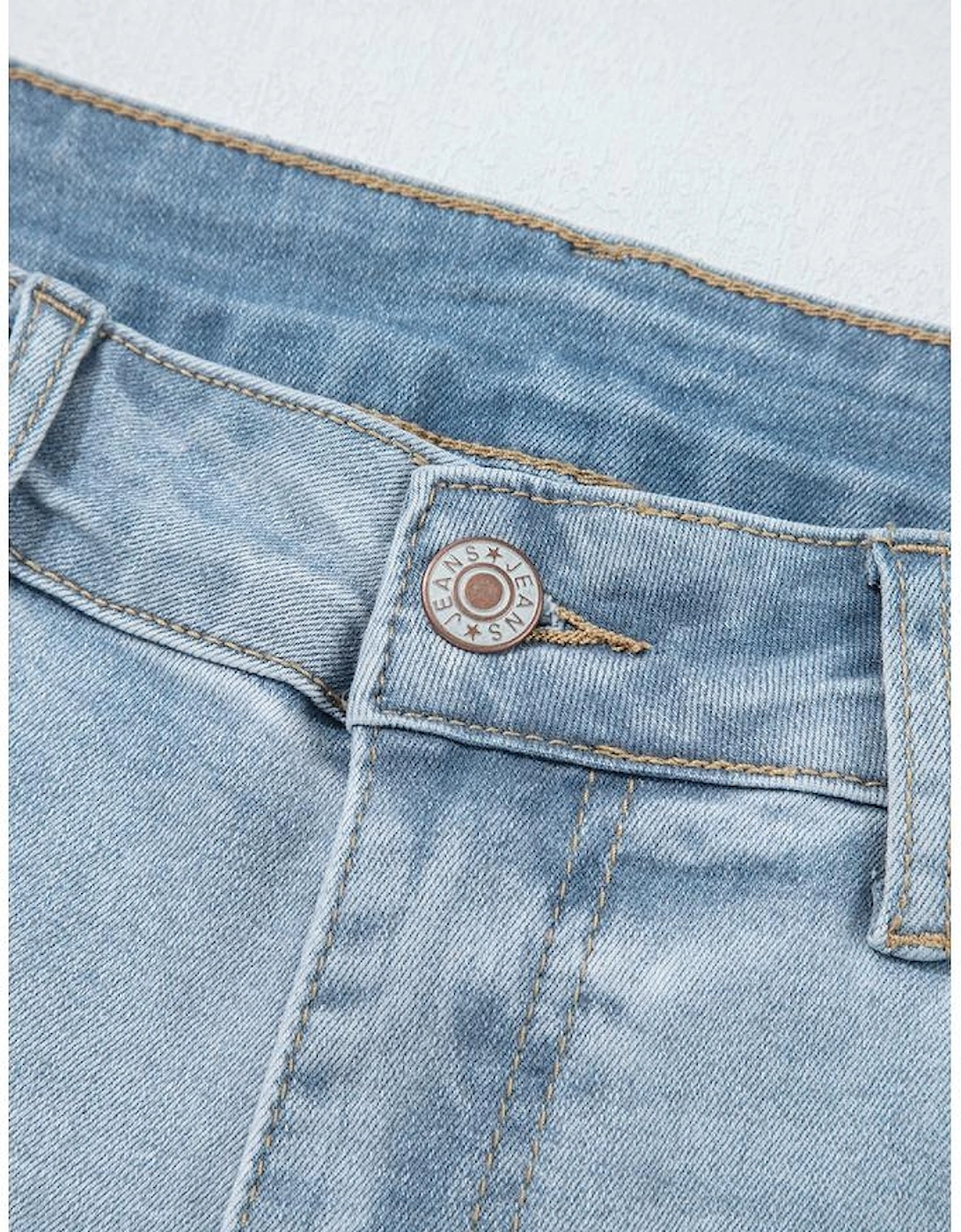 Beau Blue Mid Rise Ankle-Length Distressed Skinny Jeans