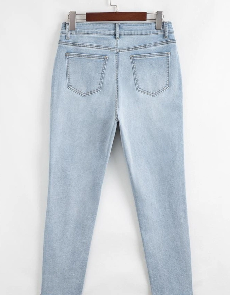 Beau Blue Mid Rise Ankle-Length Distressed Skinny Jeans