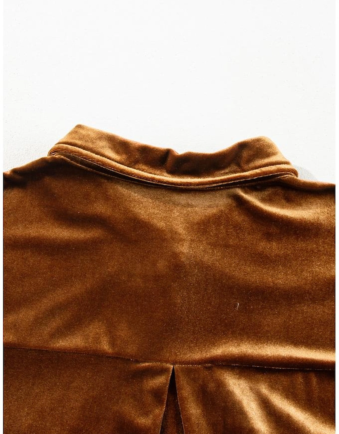 Chestnut Plus Size Velvet Chest Pocket Drop Shoulder Shirt