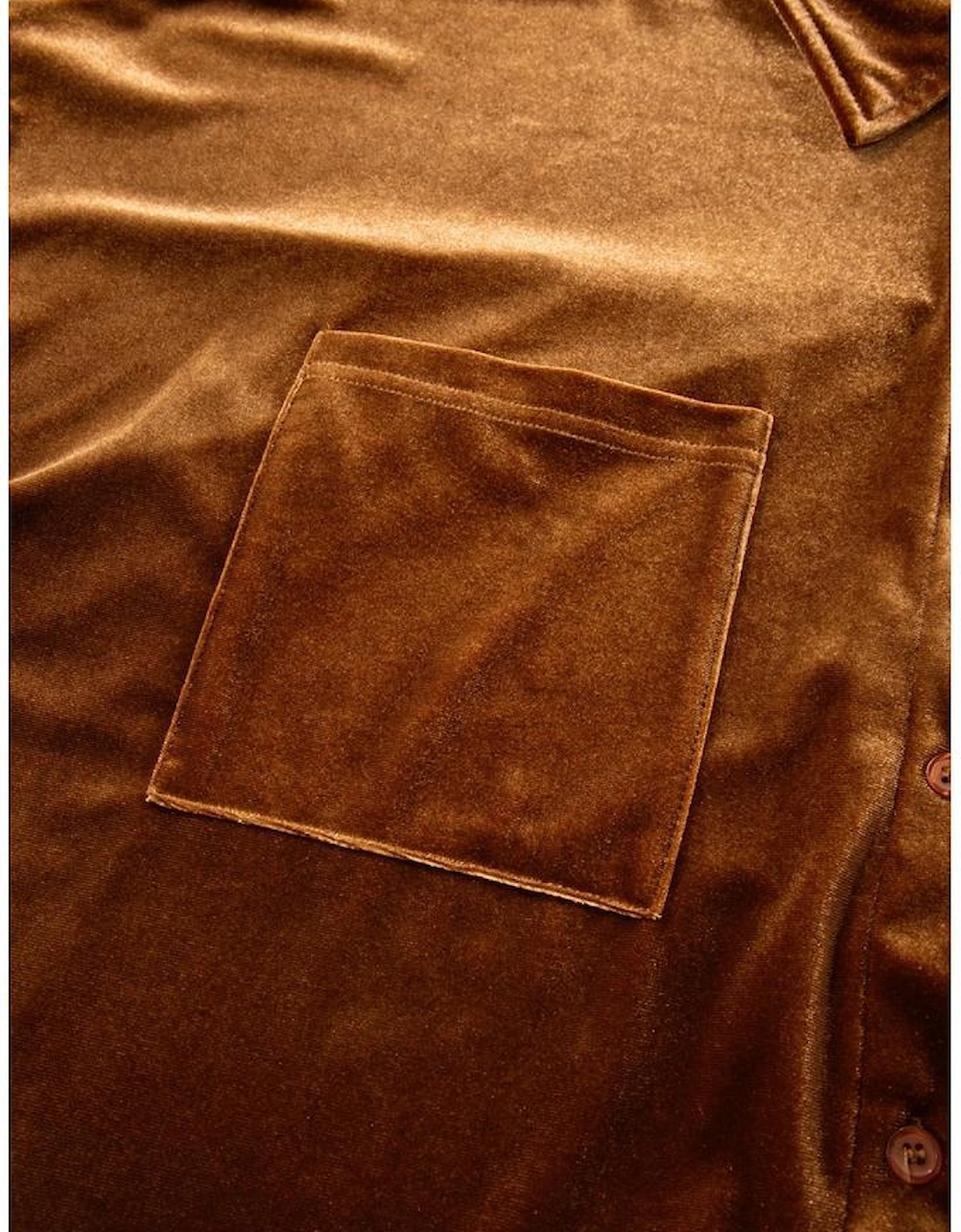 Chestnut Plus Size Velvet Chest Pocket Drop Shoulder Shirt