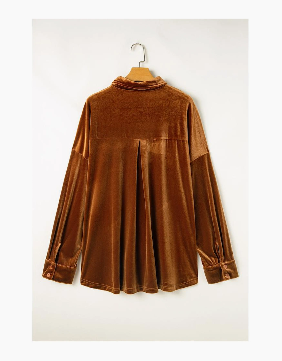 Chestnut Plus Size Velvet Chest Pocket Drop Shoulder Shirt
