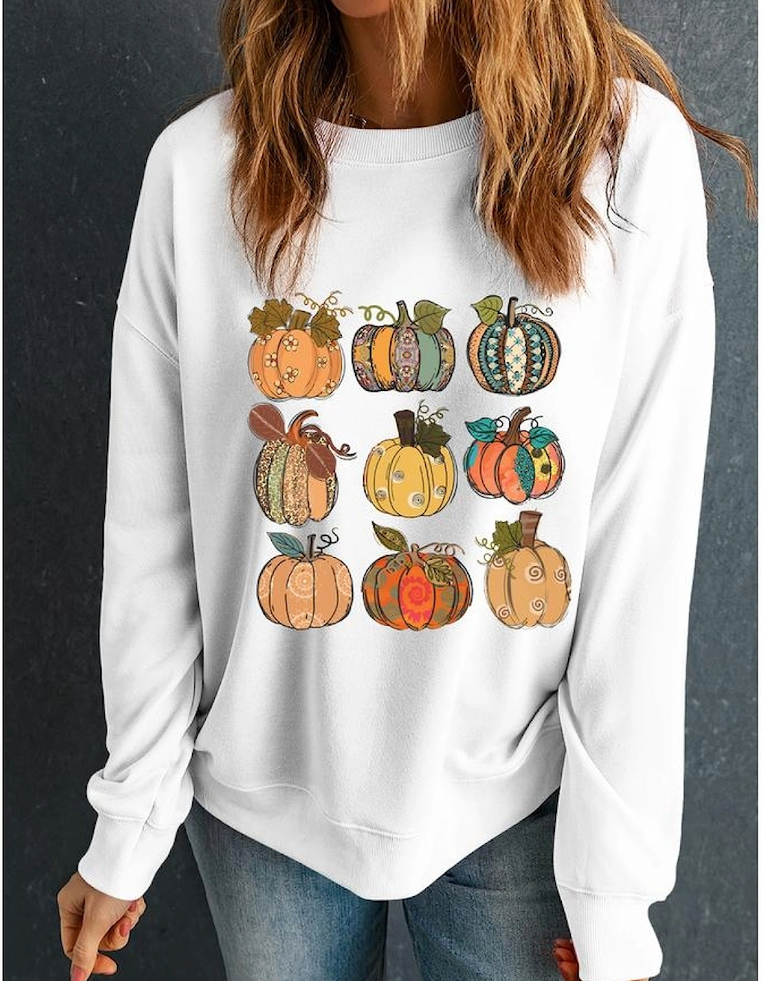 Beige Thanksgiving Pumpkin Print Drop Shoulder Sweatshirt, 6 of 5