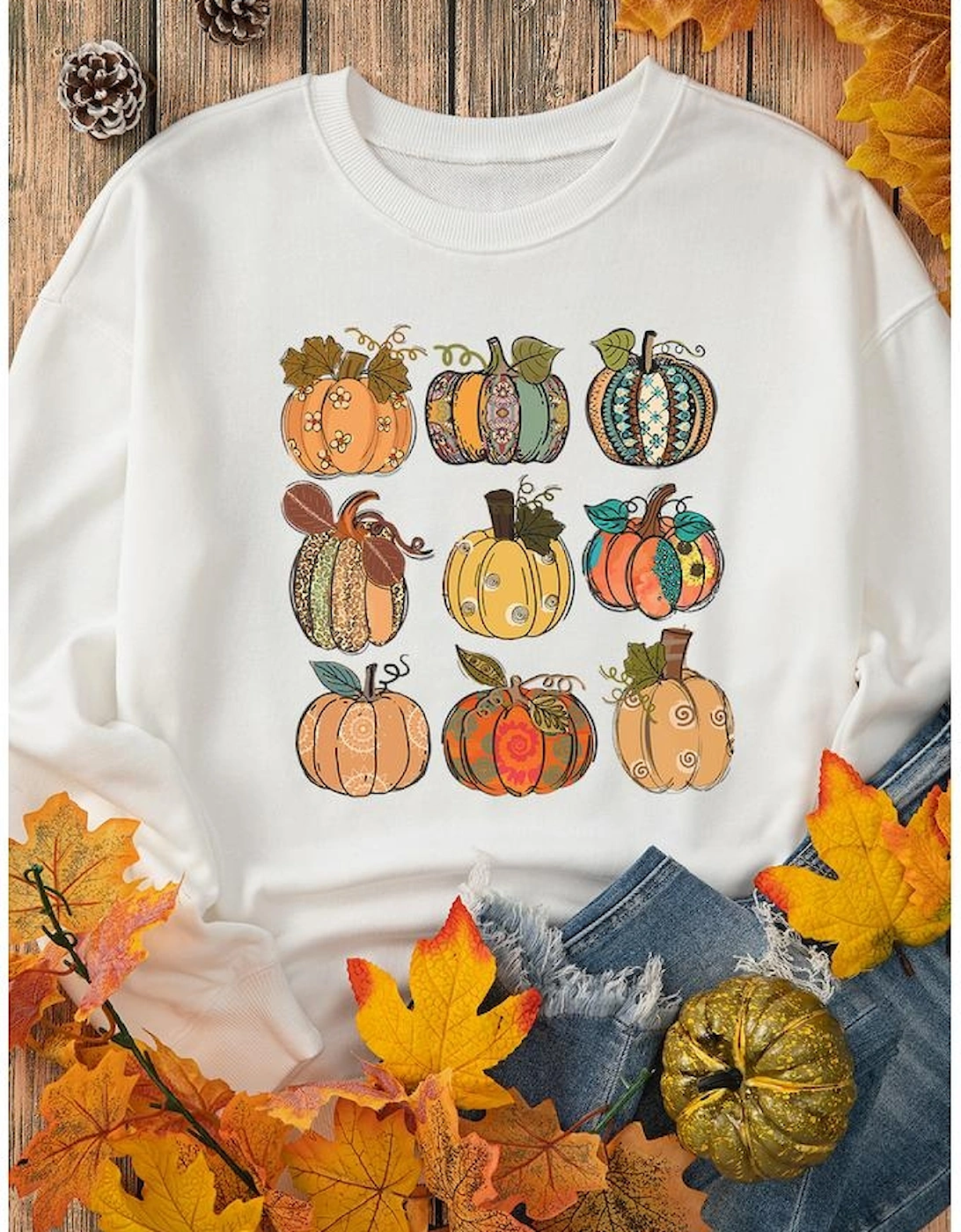 Beige Thanksgiving Pumpkin Print Drop Shoulder Sweatshirt