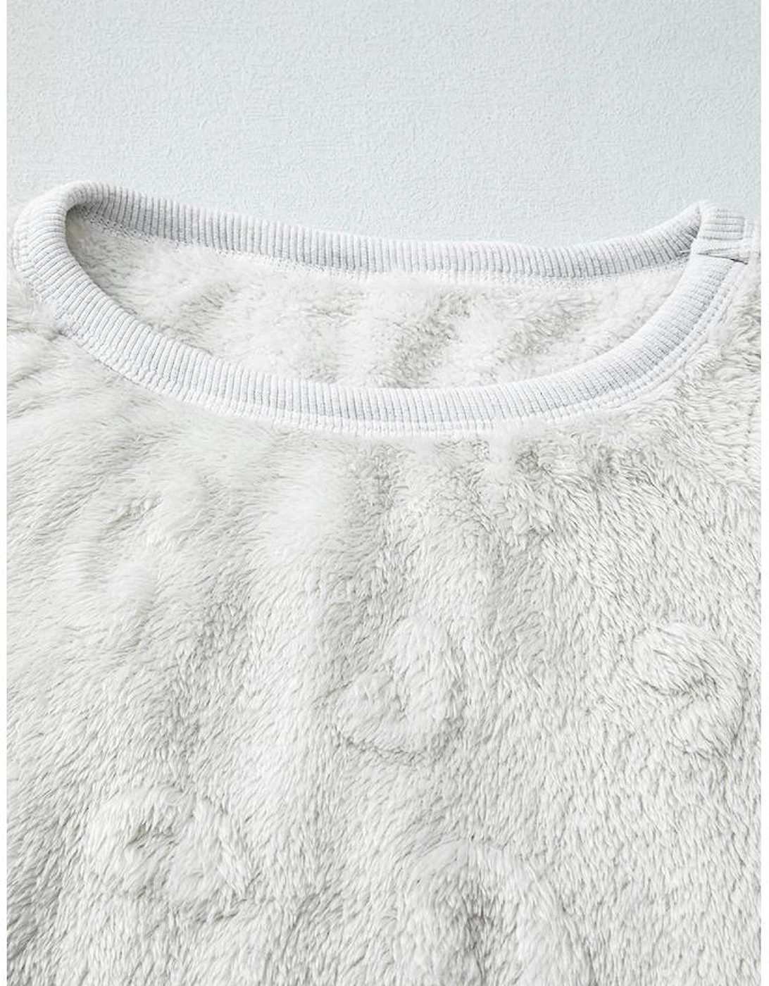 Light Grey Leopard Textured Loose Fit Fleece Lounge Set