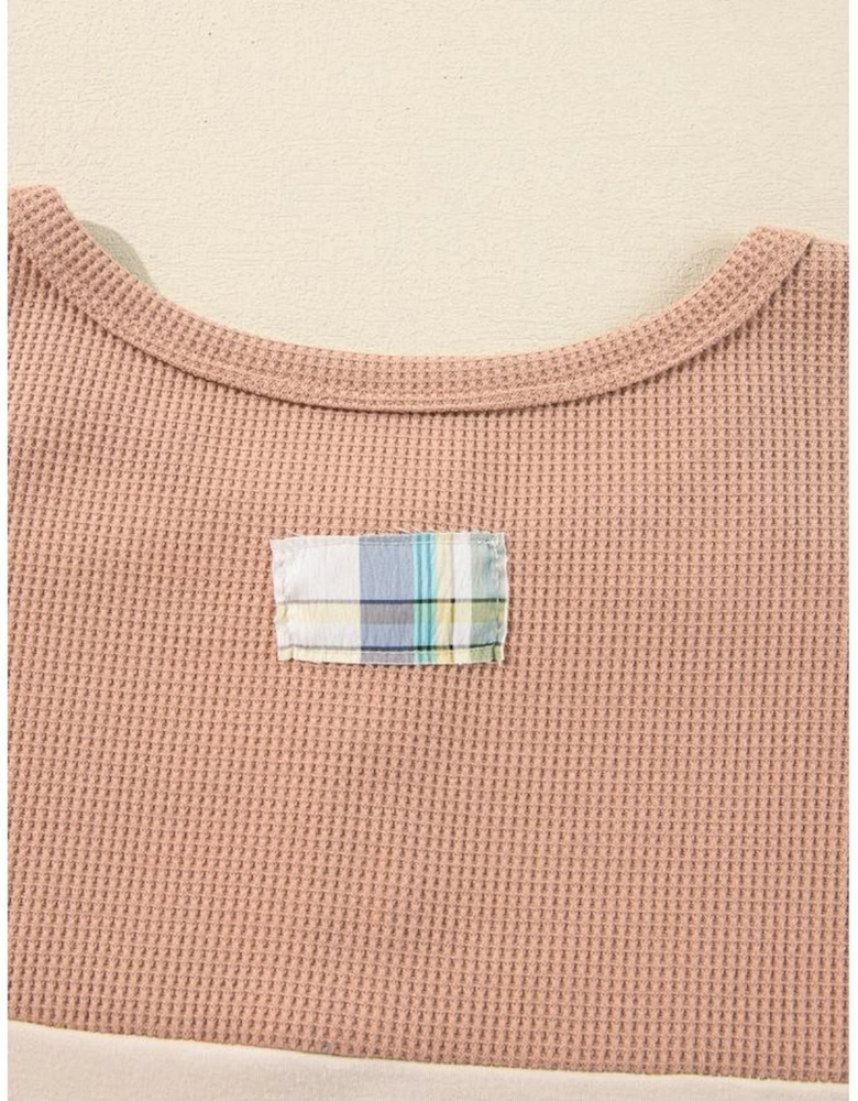 Parchment Plus Size Plaid Patchwork Layered Henley Top