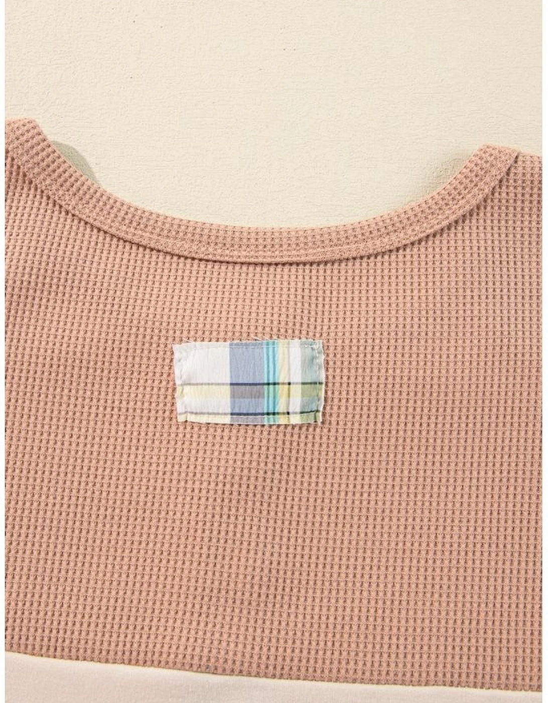 Parchment Plus Size Plaid Patchwork Layered Henley Top