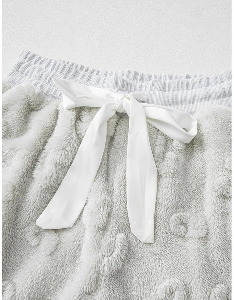 Light Grey Leopard Textured Loose Fit Fleece Lounge Set