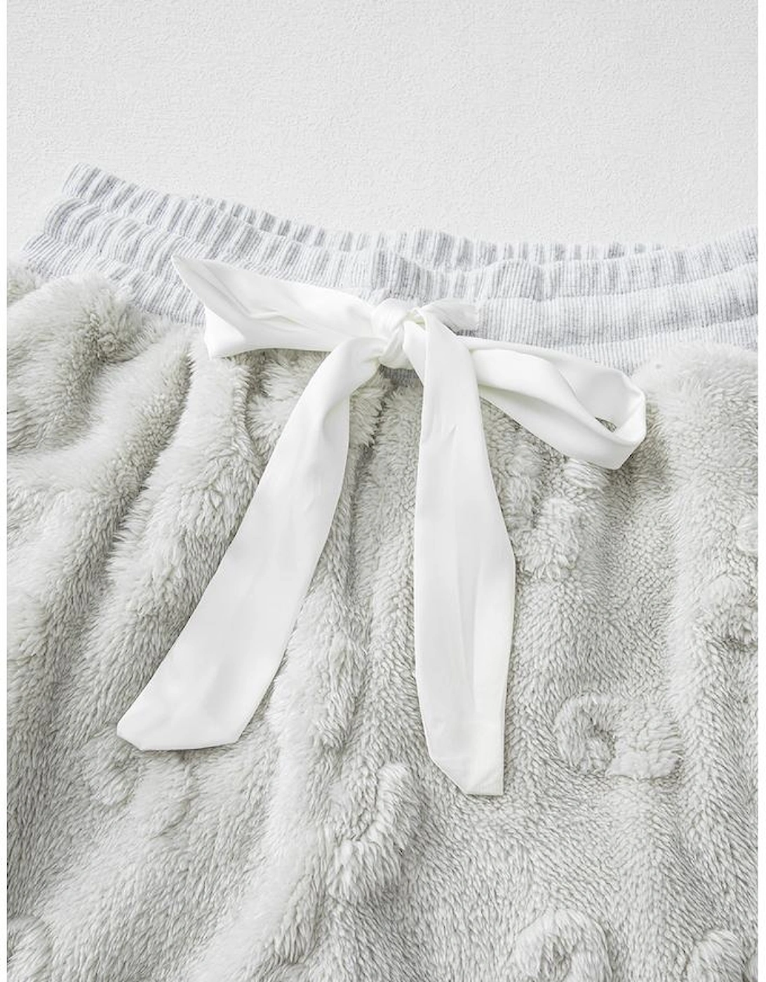 Light Grey Leopard Textured Loose Fit Fleece Lounge Set