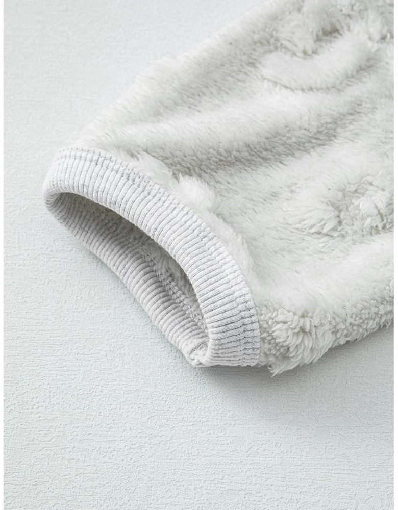 Light Grey Leopard Textured Loose Fit Fleece Lounge Set