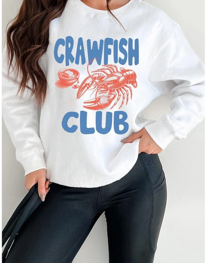 White CRAWFISH CLUB Printed Drop Shoulder Sweatshirt
