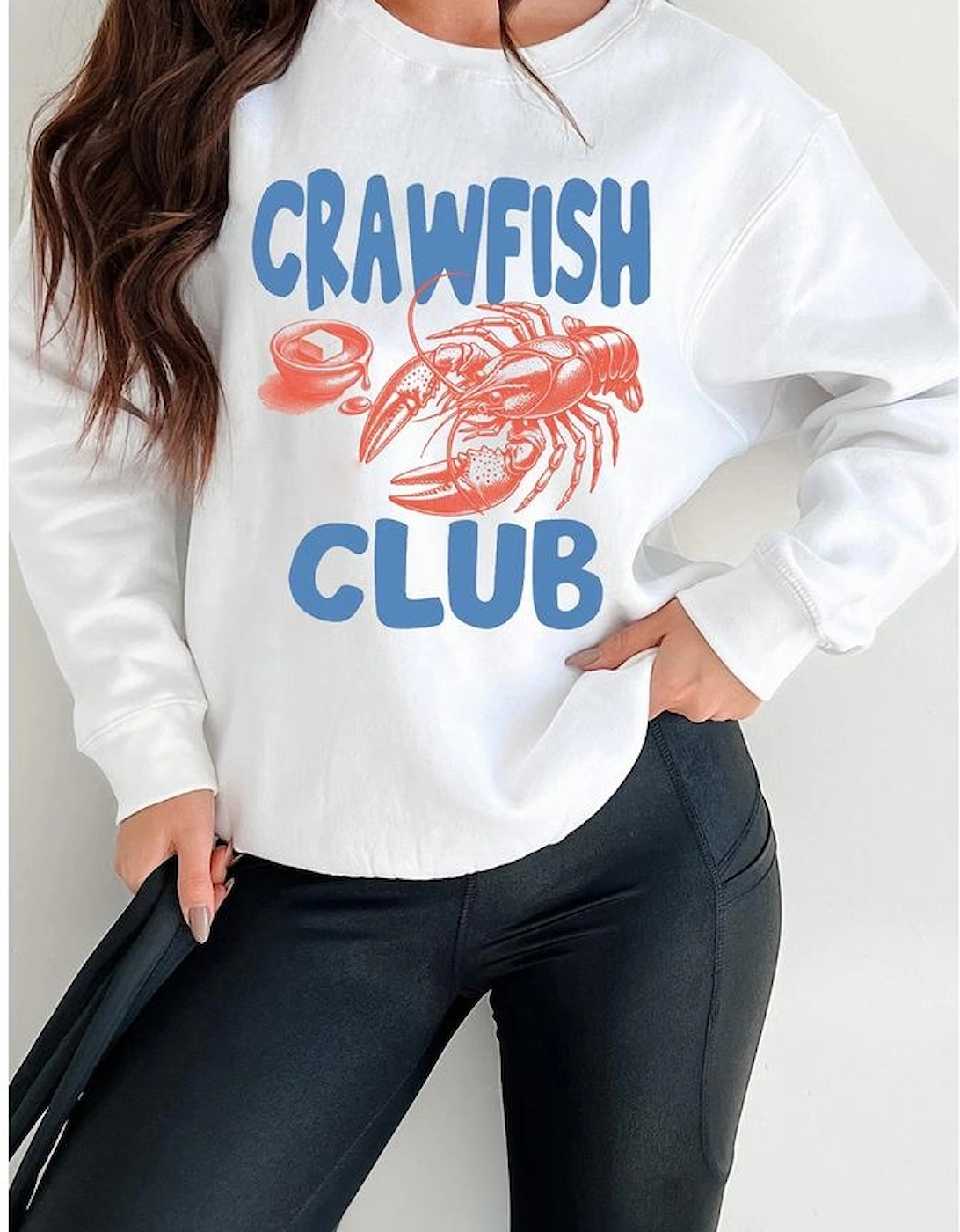 White CRAWFISH CLUB Printed Drop Shoulder Sweatshirt