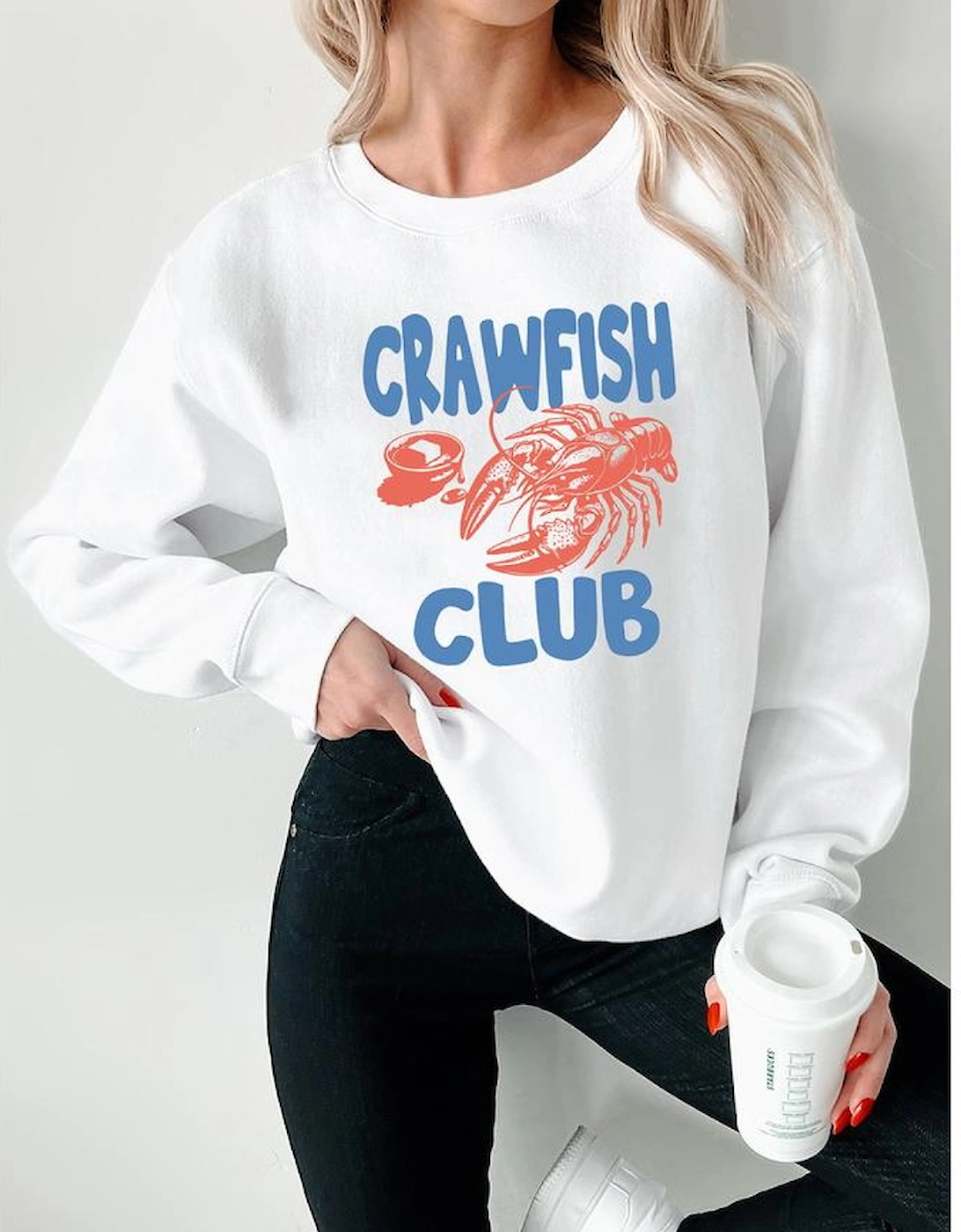 White CRAWFISH CLUB Printed Drop Shoulder Sweatshirt
