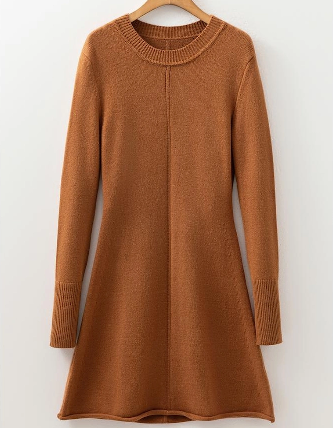 Straw Yellow Ribbed Detail Solid Color Mini Sweater Dress