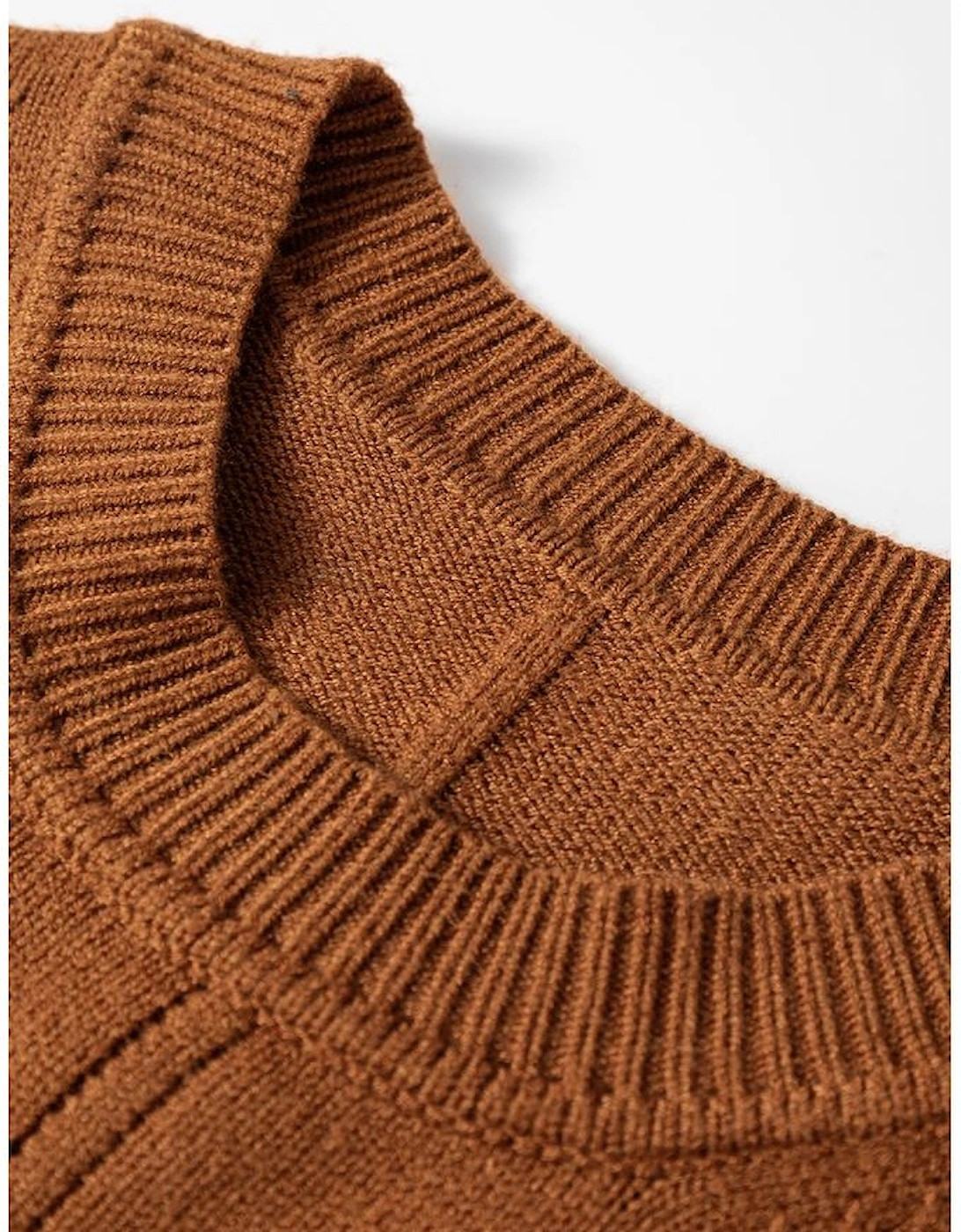 Straw Yellow Ribbed Detail Solid Color Mini Sweater Dress