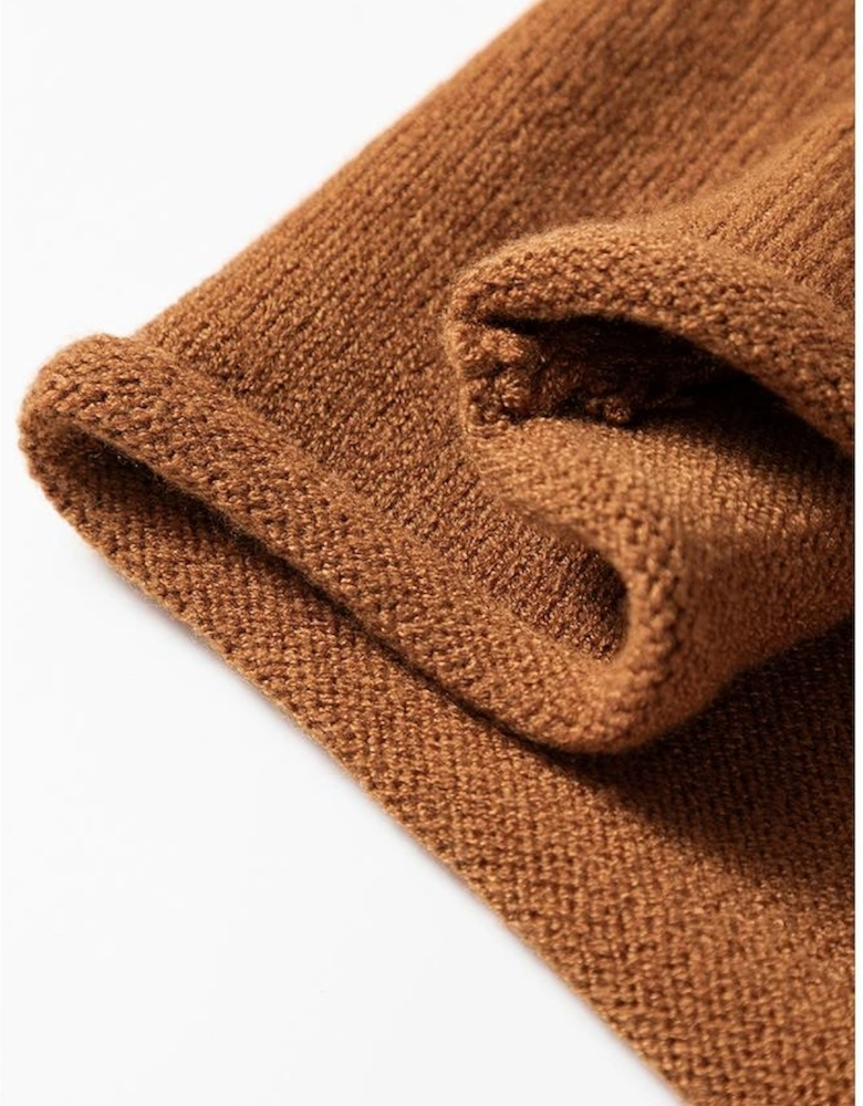 Straw Yellow Ribbed Detail Solid Color Mini Sweater Dress