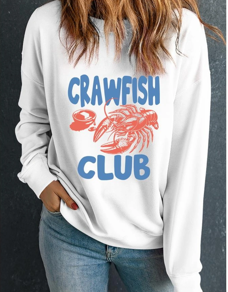 White CRAWFISH CLUB Printed Drop Shoulder Sweatshirt