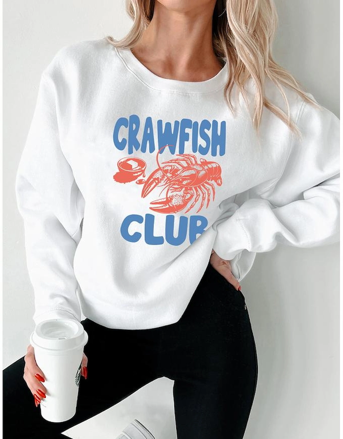 White CRAWFISH CLUB Printed Drop Shoulder Sweatshirt, 8 of 7
