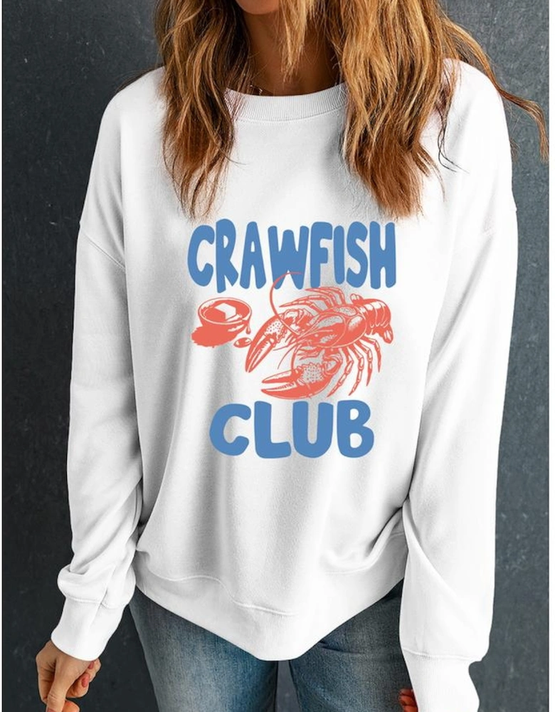 White CRAWFISH CLUB Printed Drop Shoulder Sweatshirt