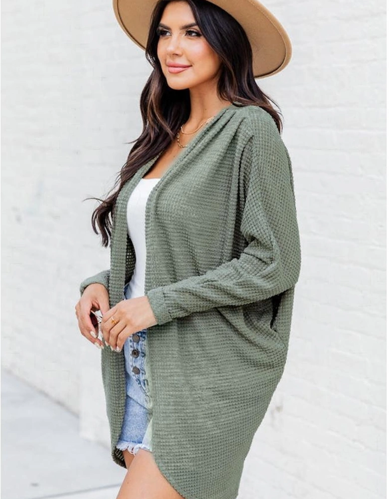 Laurel Green Waffle Knit Open Front Cardigan