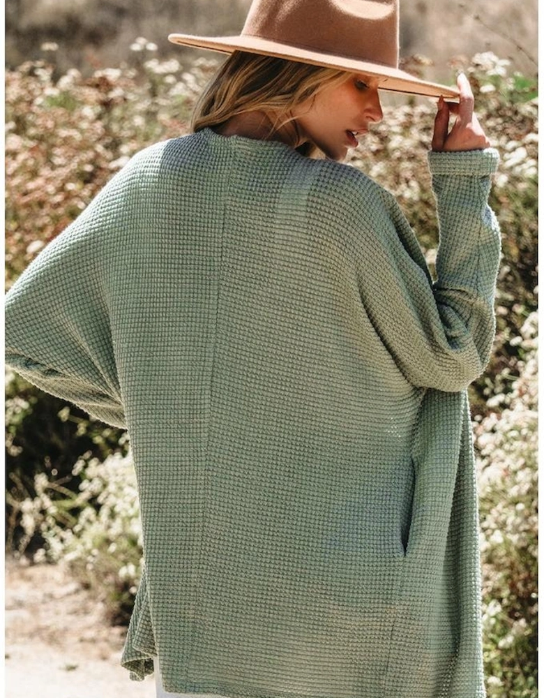 Laurel Green Waffle Knit Open Front Cardigan