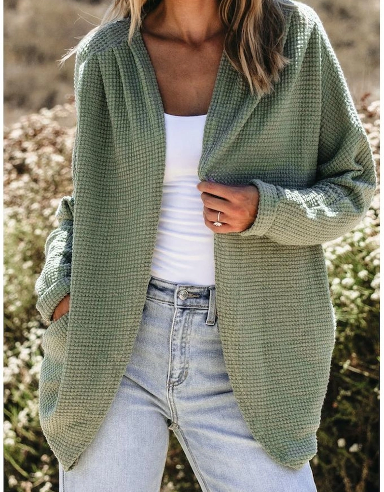 Laurel Green Waffle Knit Open Front Cardigan