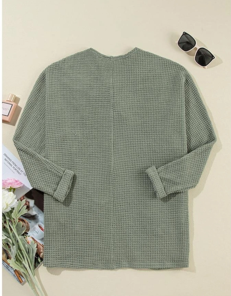 Laurel Green Waffle Knit Open Front Cardigan