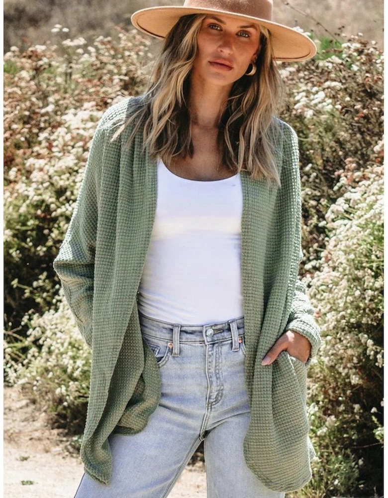 Laurel Green Waffle Knit Open Front Cardigan
