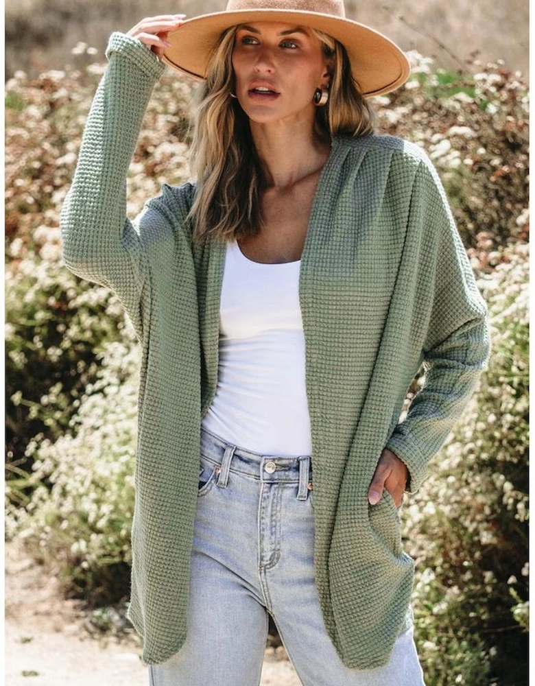 Laurel Green Waffle Knit Open Front Cardigan