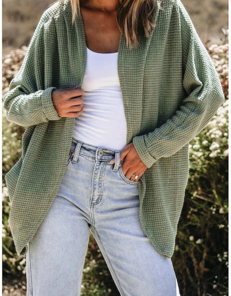 Laurel Green Waffle Knit Open Front Cardigan