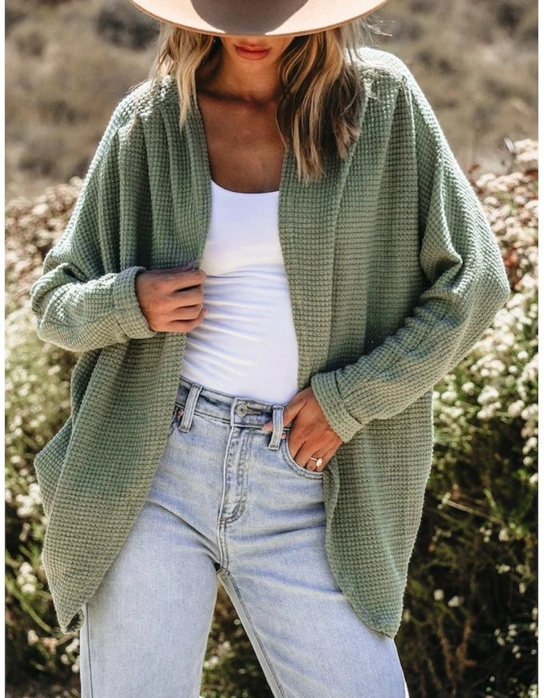 Laurel Green Waffle Knit Open Front Cardigan