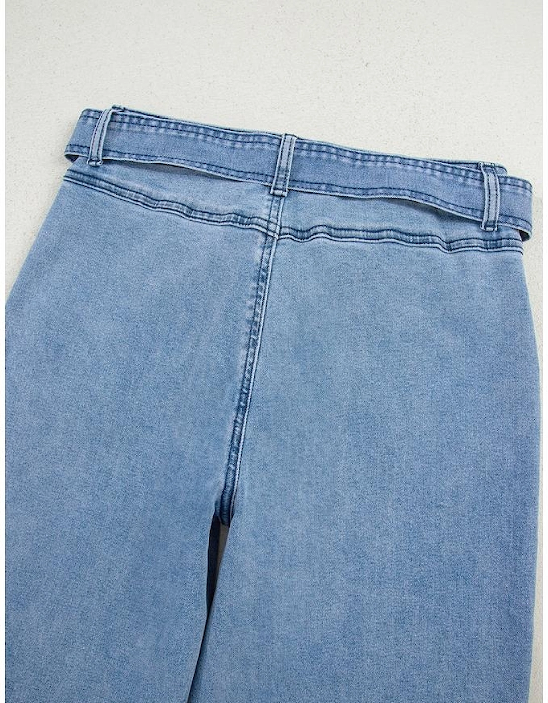 Beau Blue Western Washed Bow Knot Sash Wide Leg Jeans
