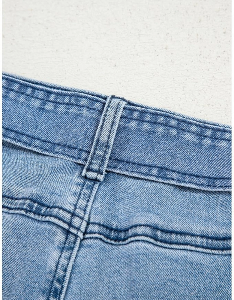 Beau Blue Western Washed Bow Knot Sash Wide Leg Jeans