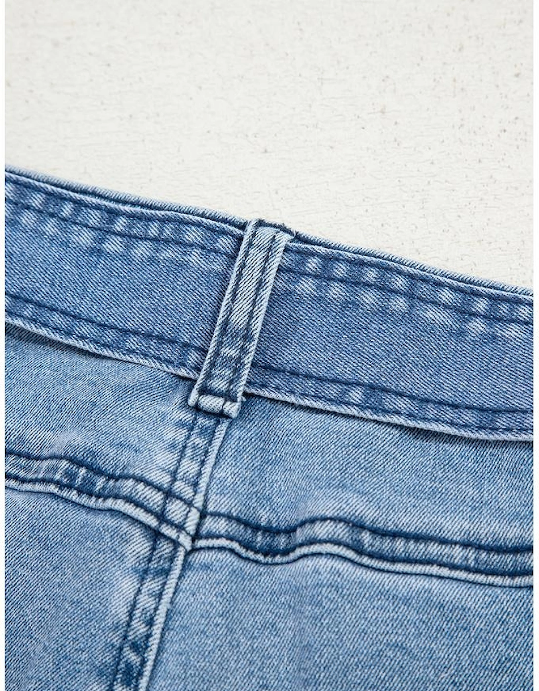 Beau Blue Western Washed Bow Knot Sash Wide Leg Jeans