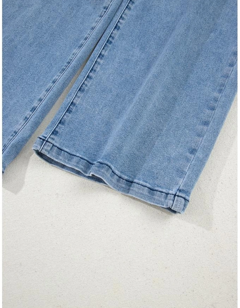Beau Blue Western Washed Bow Knot Sash Wide Leg Jeans