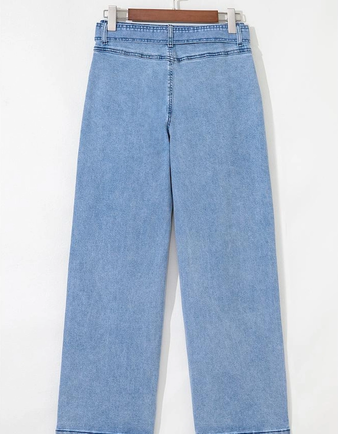 Beau Blue Western Washed Bow Knot Sash Wide Leg Jeans